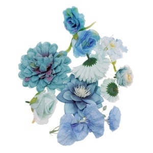 Floare textil modele diverse albastru/ vernil 4-9cm 10/set T090444