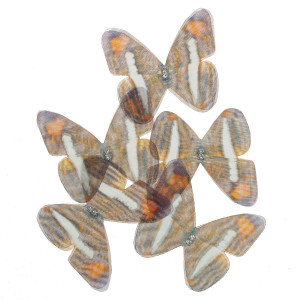 Fluture organza maro/portocaliu/mov/alb cu strasuri 5,0x4,5cm 5/set