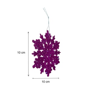 Fulg plastic cu sclipici roz fucsia si agatatoare 10x10cm 6/set - Img 2