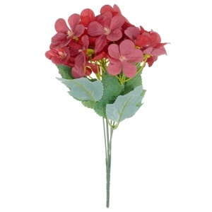 Hortensie textil si plastic rosu 32cm 5 ramificatii