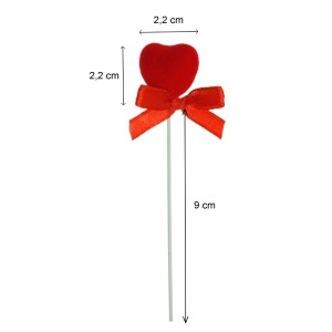 Inima polistiren si catifea rosie cu fundita 2,2cm pe bat 9cm 5/set - Img 2
