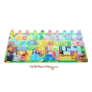 Joc educativ din lemn 4 in 1 - La pescuit cu Alfabet - multicolor 23x45,5cm 59 piese + suport - Img 2