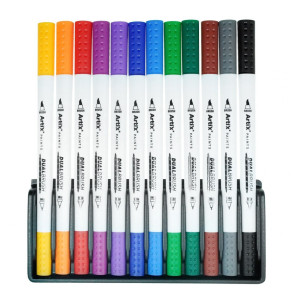 Marker 2 capete liner 0,4mm/pensula 3,5mm 12 culori/set Artix PP917-12 - Img 2
