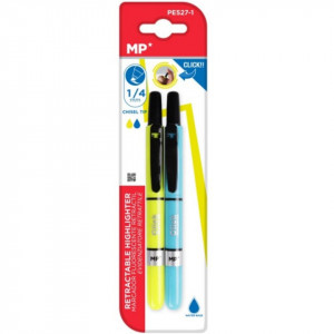 Marker evidentiator galben, albastru fluorescent varf tesit 1-4mm cu clicker 2/set MP PE527-1