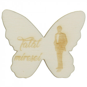 Marturie nunta fluture placaj gravat -Tatal miresei-4,5x5,5cm - Img 1