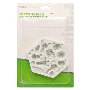 Matrita silicon hexagonala animalute si alte modele 11x9x1,5cm T05404
