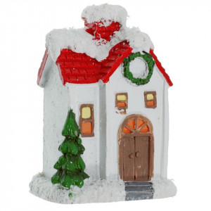 Miniatura casuta din rasina alb/rosu 4,6x3,7x7cm DD57344