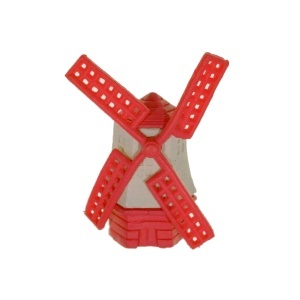 Miniatura moara de vant din plastic rosu/crem 1,8x3x4cm
