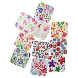 Nasture lemn multicolor patrat cu flori 2,5cm 10/set - Img 1