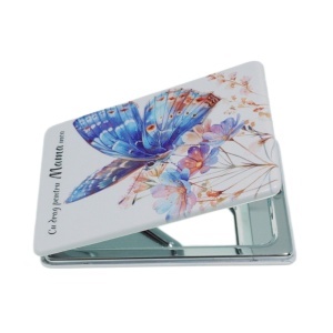 Oglinda de buzunar dubla model Fluture-3 si inscriptie Cu drag pentru mama mea 6x9cm alb/multicolor