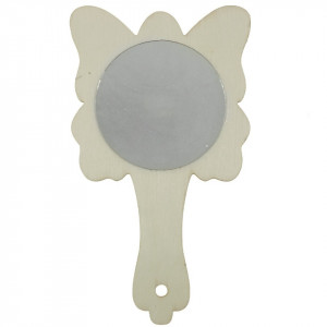 Oglinda rotunda pe suport placaj fluture cu maner 14x8cm