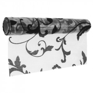 Organza alba cu model catifea neagra 23,5cm x 5m/rola OSC23,5 073-045