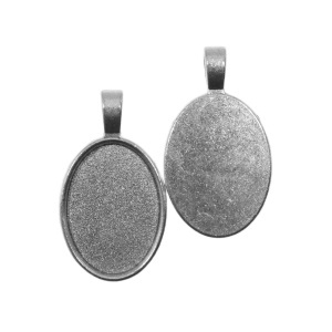 Pandantiv baza argintiu inchis 21x36mm pentru cabochon oval 18x25mm 2/set P26
