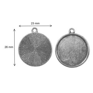 Pandantiv baza argintiu inchis 23x26mm pentru cabochon rotund 20mm 10/set P42 - Img 2
