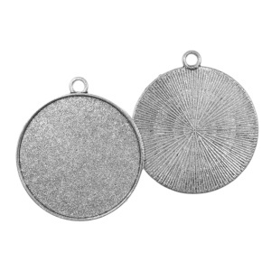 Pandantiv baza argintiu inchis 37x41mm pentru cabochon rotund 34,8mm 2/set P252