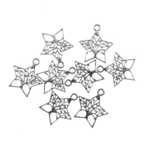 Pandantiv metalic argintiu copac in forma stea 21x23mm 8/set