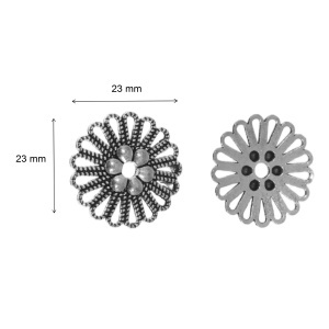 Pandantiv metalic argintiu inchis floare 17 petale 23x23mm 8/set - Img 2