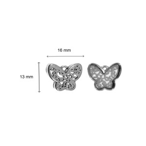 Pandantiv metalic argintiu inchis fluture 13x16mm 15/set - Img 2