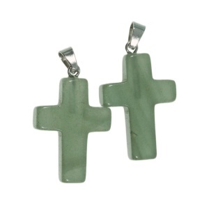 Pandantiv piatra semipretioasa aventurin cruce 19x29mm cu agatatoare metalica argintie 2/set