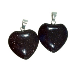 Pandantiv piatra semipretioasa sintetica goldstone albastru inima 20x22mm cu agatatoare metalica argintie 2/set