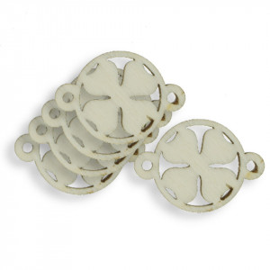 Pandantiv trifoi placaj natur decupat 2x2,6cm 5/set