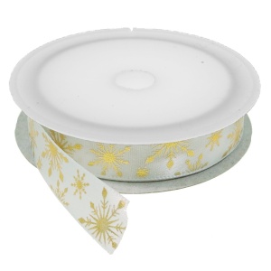 Panglica satinata alba cu fulgi aurii 15mm x 21m/rola