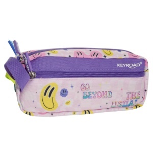 Penar textil 2 fermoare model smiley 22x10x5cm Keyroad KR973137 roz/mov