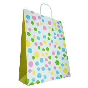 Punga hartie craft alb cu buline maner rasucit 32x12x41cm Colorarte P4787