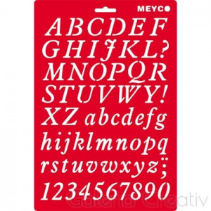 Sablon plastic alb/rosu litere si cifre de tipar A4 Meyco 66052