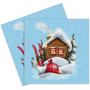 Servetel Cabana Craciun si schiuri 33x33cm 2/set 207499
