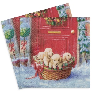 Servetel Decor Craciun si catelusi in cos 33x33cm 2/set SDL-132000