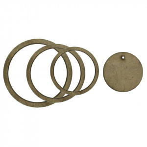 Set 3 inele MDF 5/6/7x0,5x0,8cm + disc MDF cu gaura 4x0,8cm - Img 2