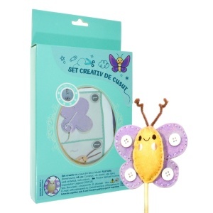 Set creativ - Fluture pasla mov 10x7,5cm cu bat 14cm S1848