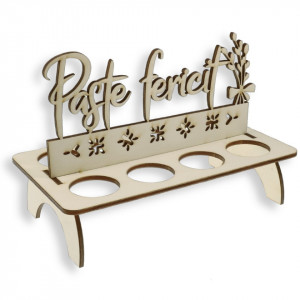 Suport placaj pentru 8 oua cu inscriptie Paste fericit 23x13cm