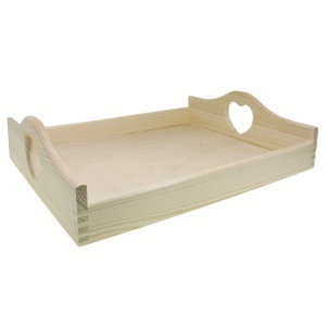 Tava lemn dreptunghiulara maner inima decupata 40x30x10,5cm TC774D