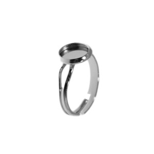 Baza inel argintiu inchis 10mm pentru cabochon rotund 8mm I29