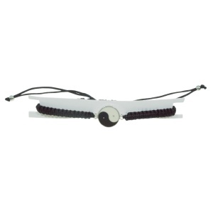 Bratara martisor fir sintetic link metalic Yin Yang alb/negru