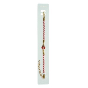 Bratara martisor snur satinat link metalic buburuza rosu/alb/auriu