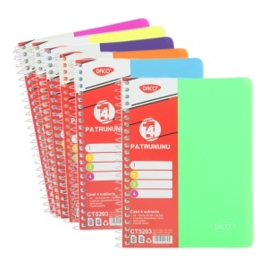 Caiet mic matematica + dictando cu spira coperta plastic culori diverse A5 70g 120 file Daco CT5203