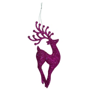 Cerb plastic model 2 cu sclipici roz fucsia si agatatoare 16,7x8cm