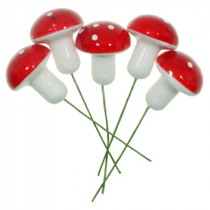 Ciuperca polistiren rosie cu buline 3x2,5cm 5/set