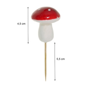Ciuperca polistiren rosie cu buline albe 3,5x4,5cm pe bat 5/set - Img 2