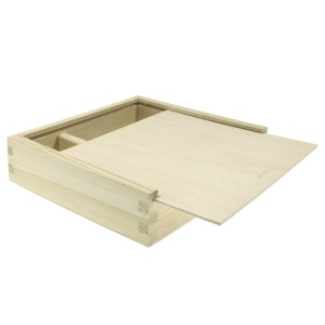 Cutie lemn patrata cu capac glisant si 2 compartimente 18x18x5cm PZ300