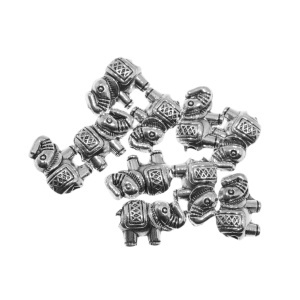Distantier metalic argintiu inchis elefant 11x9mm 10/set