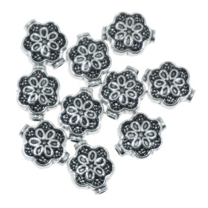 Distantier metalic argintiu inchis floare 8x10mm 10/set