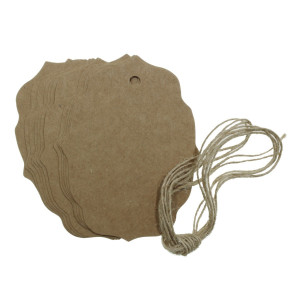 Eticheta ovala margini ondulate carton craft 6x8cm + snur sfoara 12/set 832567