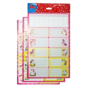 Etichete scolare autoadezive model fete 7,4x3,3cm si orar 15,1x4,9cm 3 coli x 10+1buc/set
