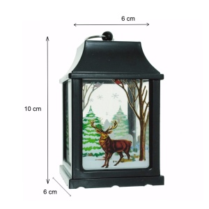 Felinar plastic negru cu decor ren si led 6x6x10cm - Img 2