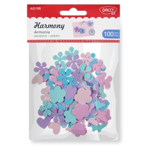 Floare/fluture/inima carton buretat autoadeziv 2-3cm 100/set Daco AD198 roz, albastru, mov - Img 1
