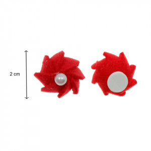 Floare pasla rosie 2cm cu perla alba si adeziv 5/set - Img 2